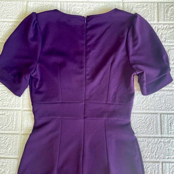 Miusol Retro 40’s Style Purple V-waist Puff Sleeve Bodycon Knee Length Dress - Picture 6 of 16